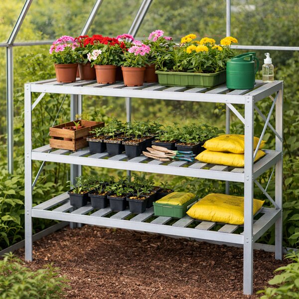 Záhradný regál do skleníka BestBerg BB-GSB3 / 3 police / 126 x 50 x 113 cm / strieborná