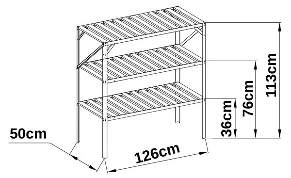Záhradný regál do skleníka BestBerg BB-GSB3 / 3 police / 126 x 50 x 113 cm / strieborná