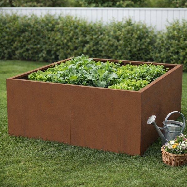 Vyvýšený cortenový záhradný záhon BestBerg BBGR-430CT / 430 l / 100 x 100 x 43 cm / corten