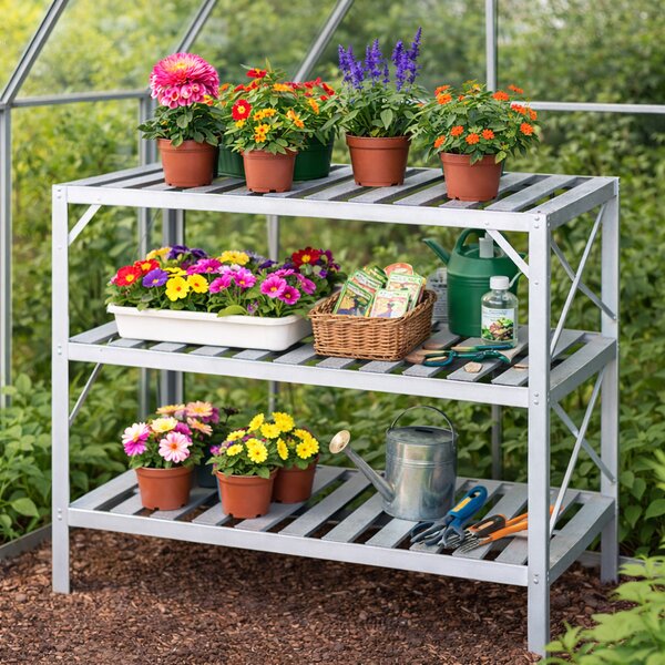 Záhradný regál do skleníka BestBerg BB-GSB3 / 3 police / 126 x 50 x 113 cm / strieborná