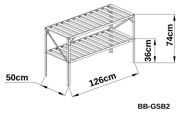 Záhradný regál do skleníka BestBerg BB-GSB2 / 2 police / 126 x 50 x 75 cm / strieborná