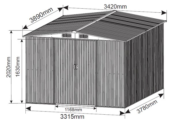 Záhradný domček BestBerg BBSH-1113A / 13,3 m² / 342,5 x 389 x 202 cm / antracitová/biela