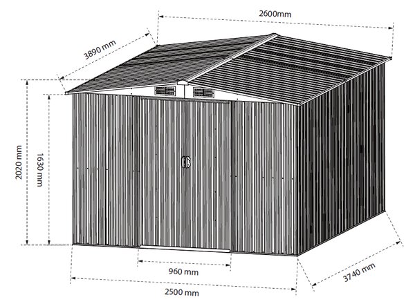 Záhradný domček BestBerg BBSH-1208WT / 10,1 m² / 389 x 260 x 202 cm / dekor tmavé drevo/taupe