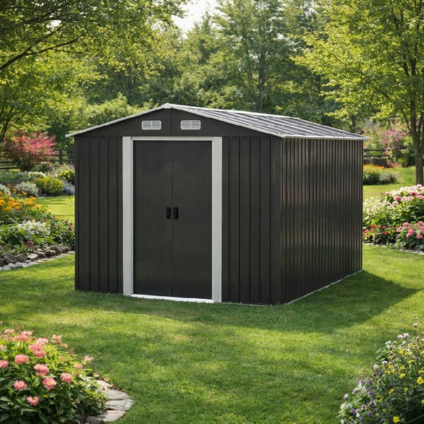 Záhradný domček BestBerg BBSH-1113A / 13,3 m² / 342,5 x 389 x 202 cm / antracitová/biela