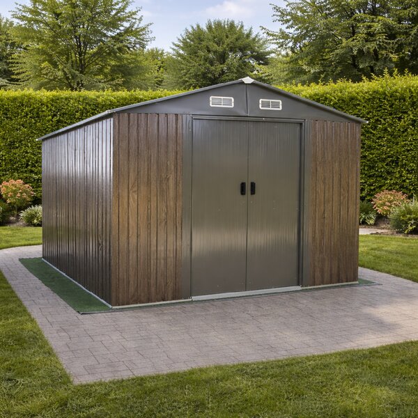 Záhradný domček BestBerg BBSH-1208WT / 10,1 m² / 389 x 260 x 202 cm / dekor tmavé drevo/taupe