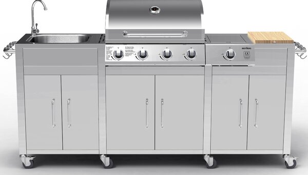 Nerezová záhradná BBQ kuchyňa s umývadlom BestBerg BBBQ-29SS / 5 horákov / 17,2 kW / strieborná