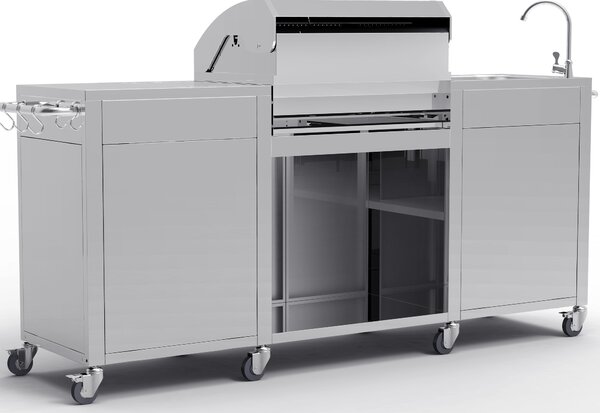 Nerezová záhradná BBQ kuchyňa s umývadlom BestBerg BBBQ-29SS / 5 horákov / 17,2 kW / strieborná