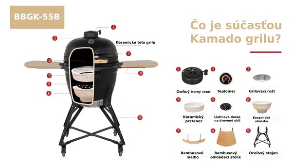 Keramický Kamado BBQ gril BestBerg BBGK-55B / Ø 46 cm / čierna