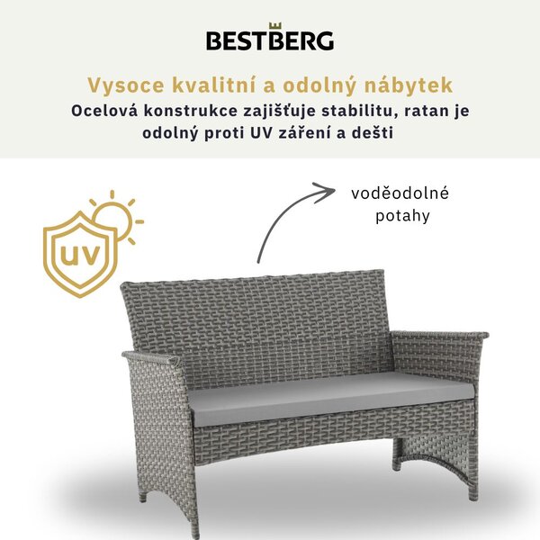 4dielna sada záhradného ratanového nábytku BestBerg Cordova BBRF-1008BG / čierna/sivá