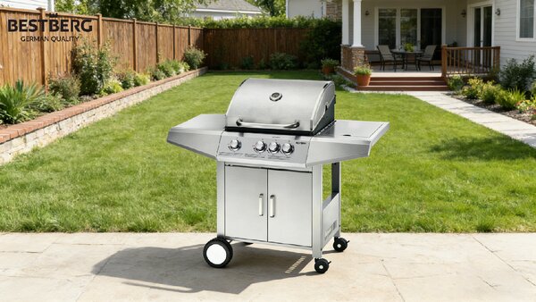Plynový gril BestBerg BBBQ-23ST / 4 horáky / 12,6 kW / strieborná
