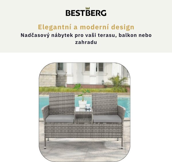 Záhradná ratanová sedačka so stolíkom BestBerg Chicago BBRF-1015BC / hnedá/krémová