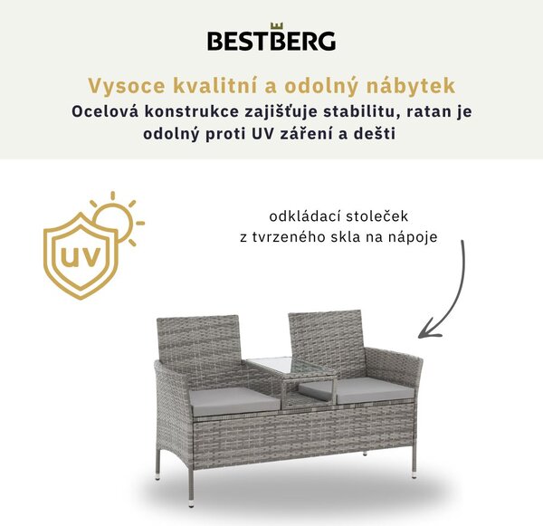 Záhradná ratanová sedačka so stolíkom BestBerg Chicago BBRF-1015BC / hnedá/krémová