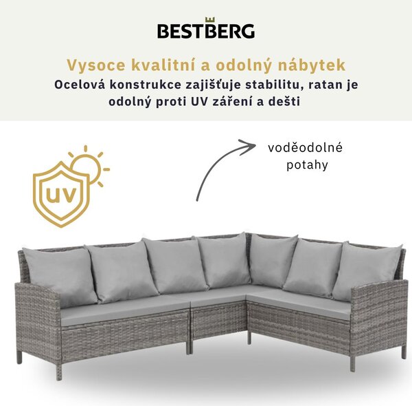 4dielna záhradná ratanová rohová súprava BestBerg BBRF-1092B / čierna/sivá