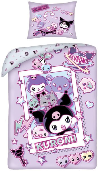 Posteľné obliečky z mikrovlákna Kuromi - motív Galaxy Pop - 70x90 cm + 140x200 cm