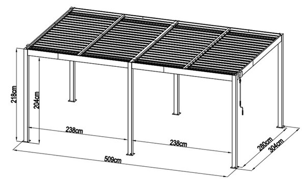 Hliníková bioklimatická pergola s lamelami BestBerg BBP-15G / 509 × 304 × 218 cm / sivá