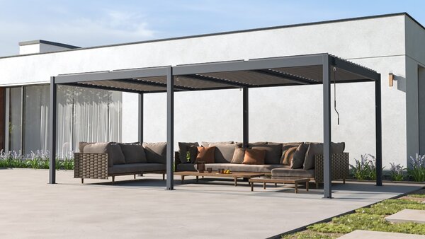 Hliníková bioklimatická pergola s lamelami BestBerg BBP-18G / 600 × 304 × 218 cm / sivá