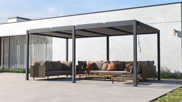 Hliníková bioklimatická pergola s lamelami BestBerg BBP-15G / 509 × 304 × 218 cm / sivá
