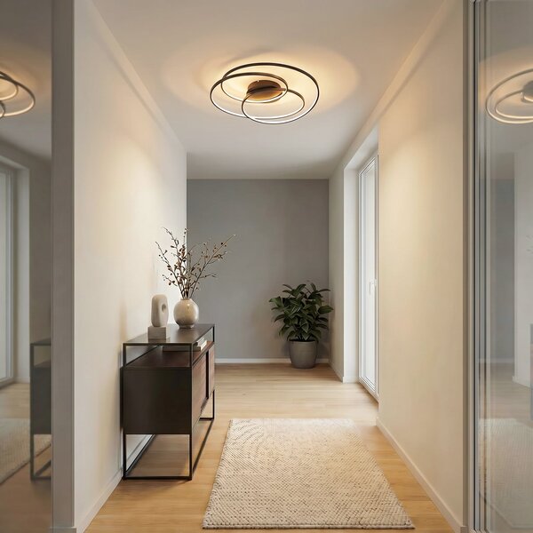 Stropné Lampa Lindby, Kateryna, stmievateľné, Čierna, Obývacia izba, Hliník, Moderný