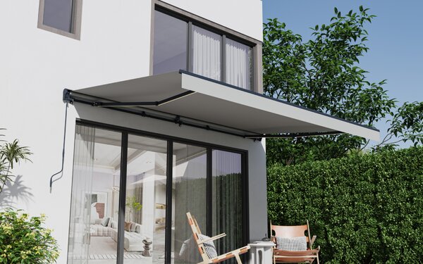Elektrická markíza s LED osvetlením BestBerg BBSU-EL495LG / 495 x 300 cm / svetlo sivá