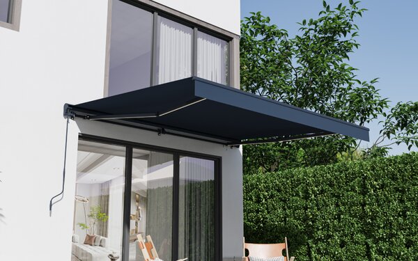 Elektrická markíza s LED osvetlením BestBerg BBSU-EL395CG / 395 × 300 cm / sivá