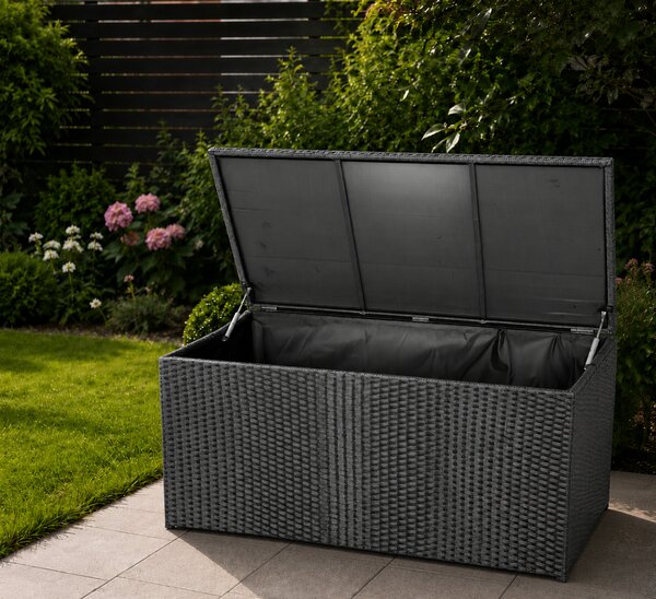 Ratanový záhradný úložný box BestBerg BBRF-B1B / 115 × 55 × 57 cm / čierna