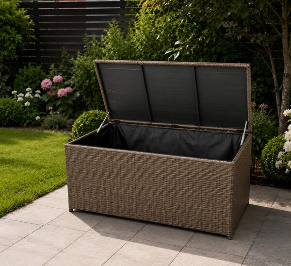 Ratanový záhradný úložný box BestBerg BBRF-B1BN / 115 × 55 × 57 cm / hnedá