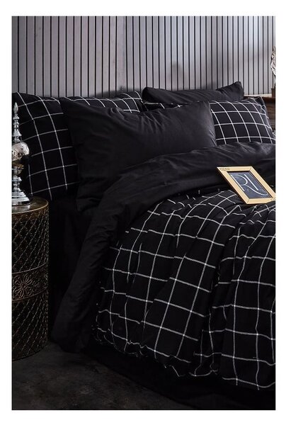 Čierne 4-dielne predĺžené obliečky na dvojlôžko s plachtou 200x220 cm Geometric – Mila Home