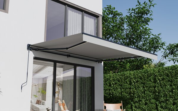 Elektrická markíza s LED osvetlením BestBerg BBSU-EL395LG / 395 × 300 cm / svetlo sivá