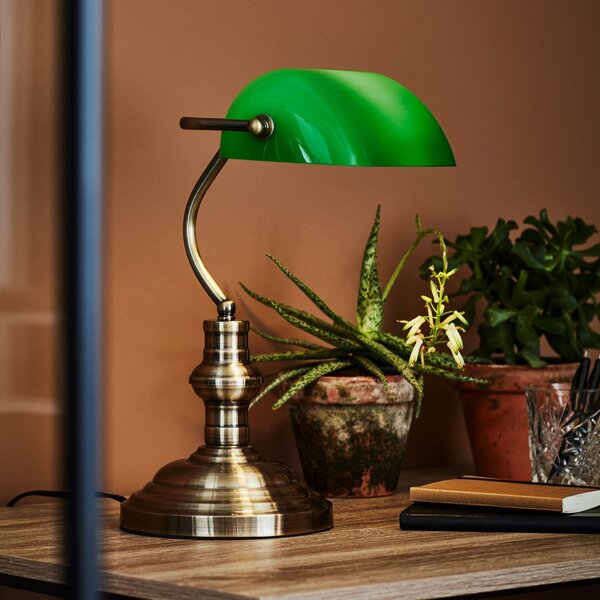 Stolové Lampa Markslöjd, Bankers, Bronzová / Stará Mosadz, Obývacia izba, Sklo, Starožitný