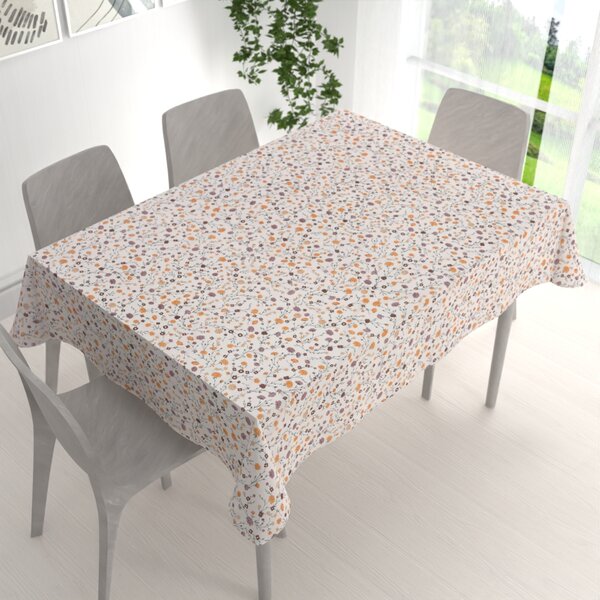 Biante Bavlnený obdĺžnikový obrus Sandra SA-720 Oranžovo-hnedo-béžové drobné kvietky na smotanovom 50x100 cm