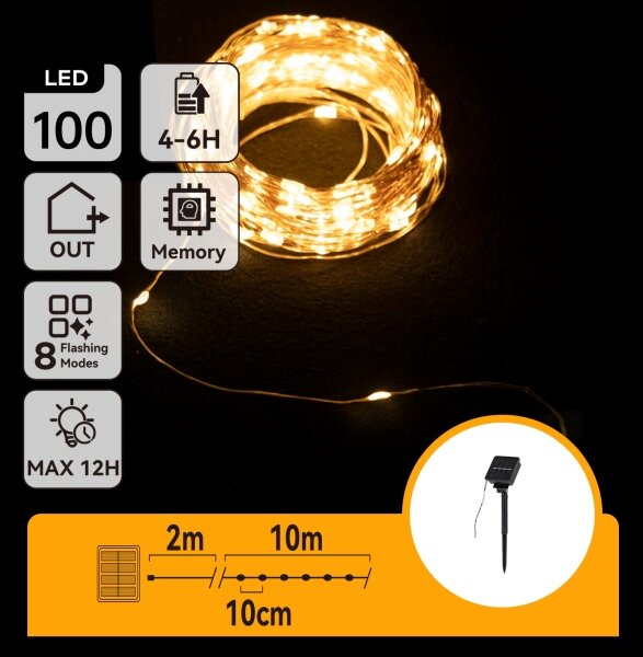 Aigostar - LED Solárny vianočný reťazec 100xLED/8 funkcií 12m IP65 teplá biela