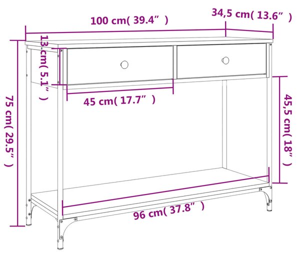 Konzolový stolík BestBerg 834171 / 100 x 34,5 x 75 cm / dub sonoma