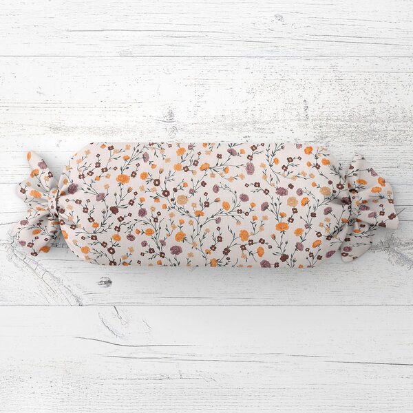 Biante Vankúš valec bonbon Sandra SA-720 Oranžovo-hnedo-béžové drobné kvietky na smotanovom 15x40 cm