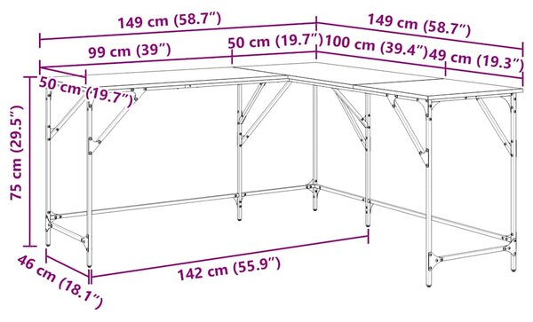 Rohový písací stôl BestBerg 837586 / 149 x 149 x 75 cm / hnedý dub