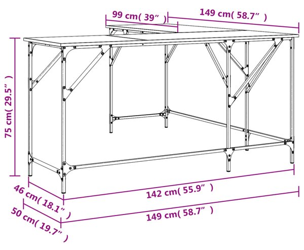 Rohový písací stôl BestBerg 837585 / 149 x 149 x 75 cm / sivý dub sonoma