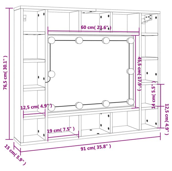 Zrkadlová skrinka s LED osvetlením BestBerg 833496 / 91 x 76,5 x 15 cm / čierna