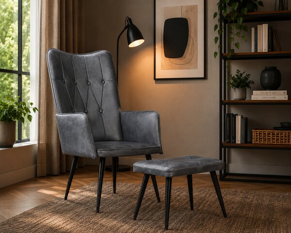 Kožené kreslo s taburetom BestBerg 339665 / sivá