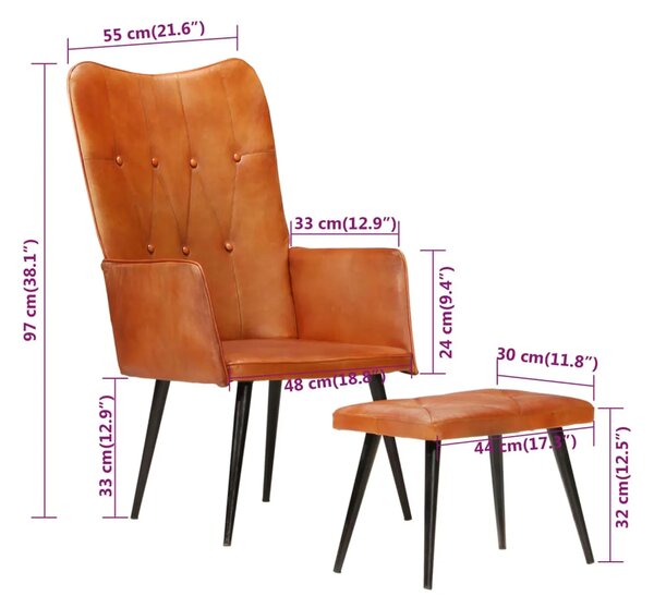 Kožené kreslo s taburetom BestBerg 339663 / hnedá