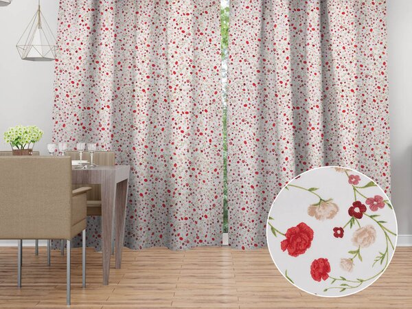 Biante Bavlnený záves Sandra SA-719 Červeno-béžové drobné kvietky na bielom 150x140 cm