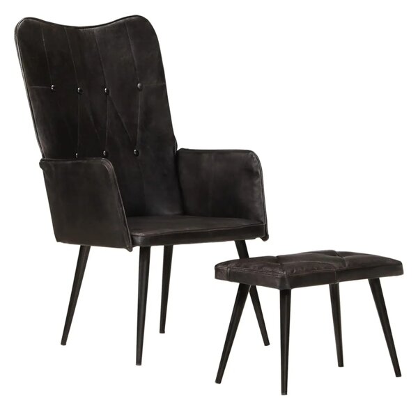 Kožené kreslo s taburetom BestBerg 339666 / čierna