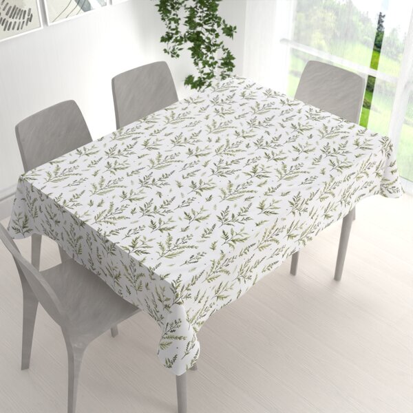 Biante Bavlnený obdĺžnikový obrus Sandra SA-718 Zelené vňate byliniek na bielom 50x100 cm