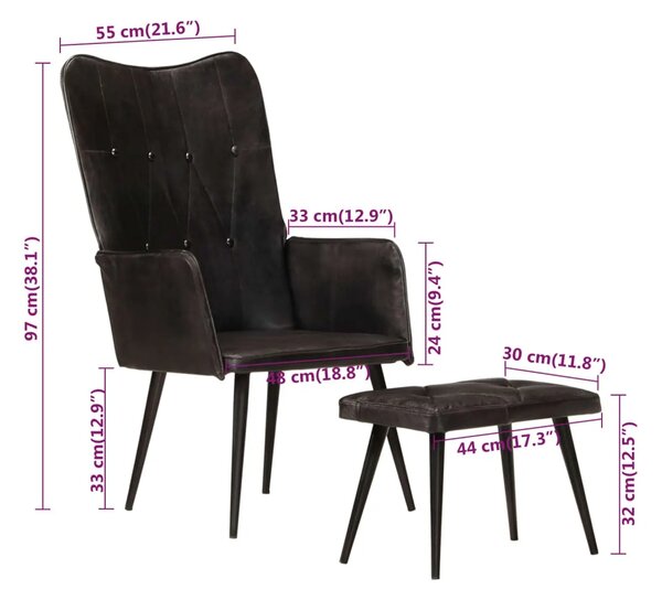 Kožené kreslo s taburetom BestBerg 339666 / čierna