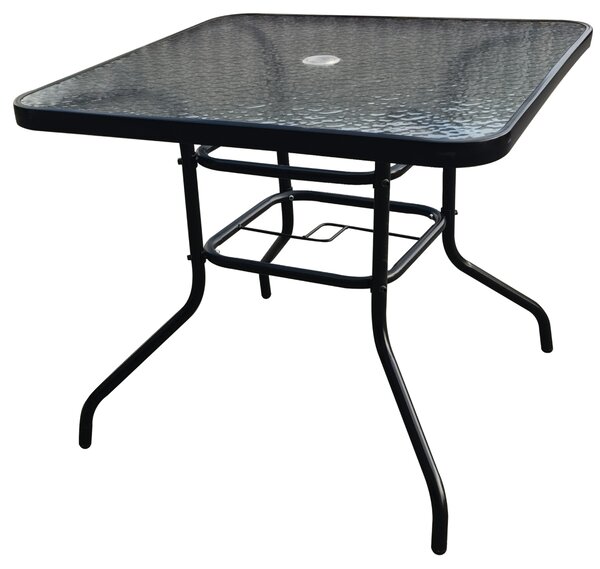 Záhradný stôl so sklenenou doskou BestBerg BBGF-GT4 / 80 × 80 × 70 cm / čierna/transparentná