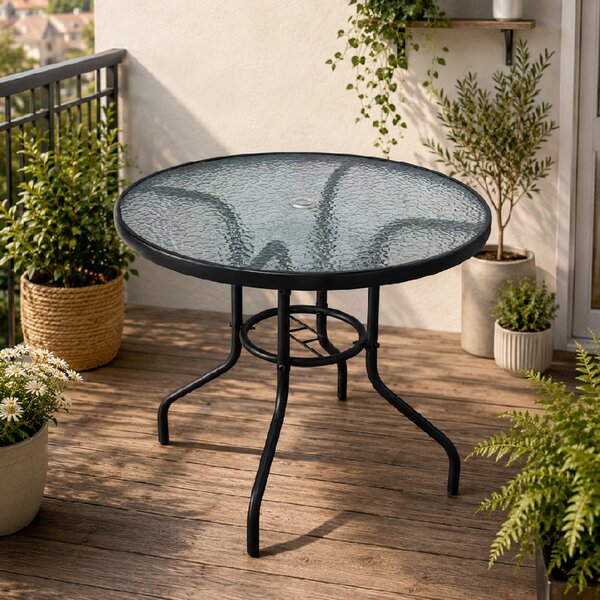 Záhradný stôl so sklenenou doskou BestBerg BBGF-GT3 / 80 × 70 cm / čierna/transparentná