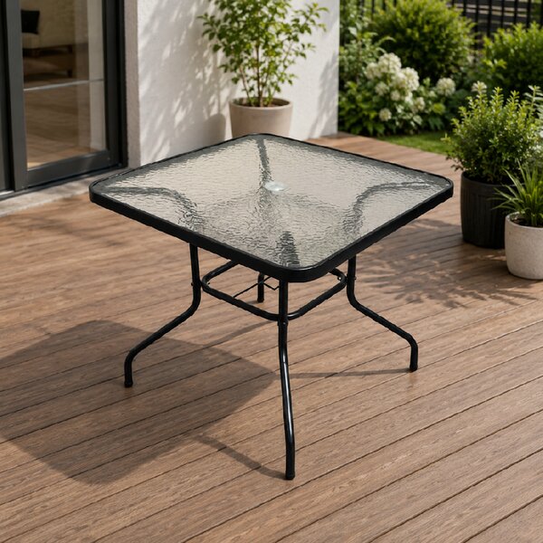 Záhradný stôl so sklenenou doskou BestBerg BBGF-GT4 / 80 × 80 × 70 cm / čierna/transparentná