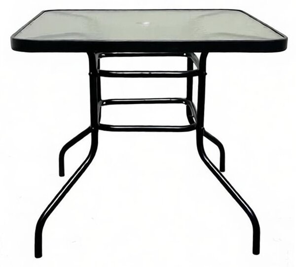Záhradný stôl so sklenenou doskou BestBerg BBGF-GT4 / 80 × 80 × 70 cm / čierna/transparentná