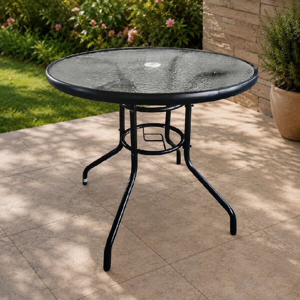 Záhradný stôl so sklenenou doskou BestBerg BBGF-GT3 / 80 × 70 cm / čierna/transparentná