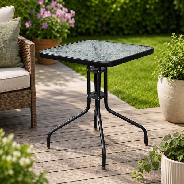 Záhradný stôl so sklenenou doskou BestBerg BBGF-GT2 / 60 × 60 × 70 cm / čierna/transparentná