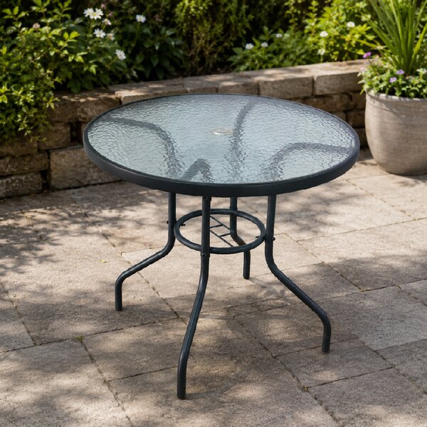 Záhradný stôl so sklenenou doskou BestBerg BBGF-GT3 / 80 × 70 cm / čierna/transparentná