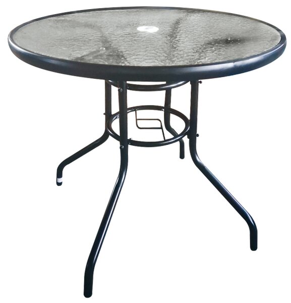 Záhradný stôl so sklenenou doskou BestBerg BBGF-GT3 / 80 × 70 cm / čierna/transparentná
